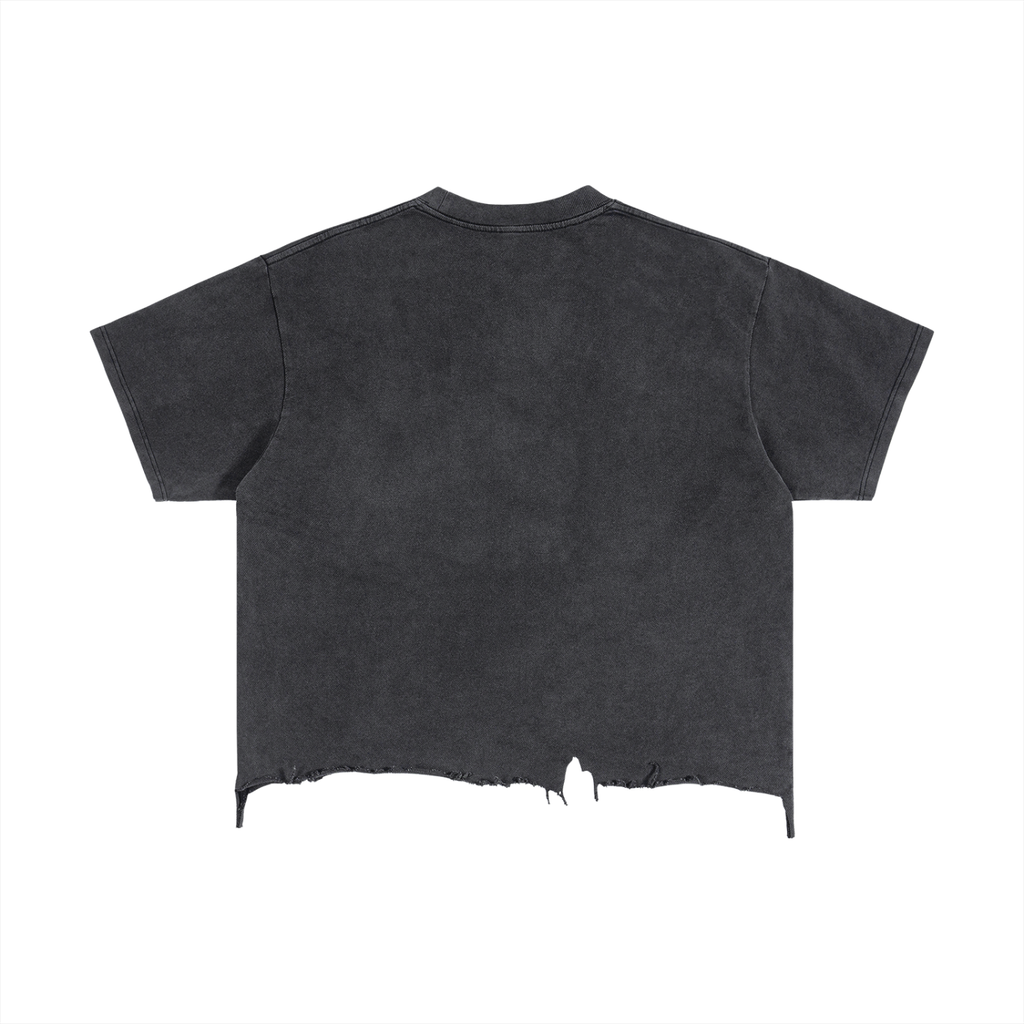 PESCHOCHO Wash Boxy Distressed Hem T-Shirt
