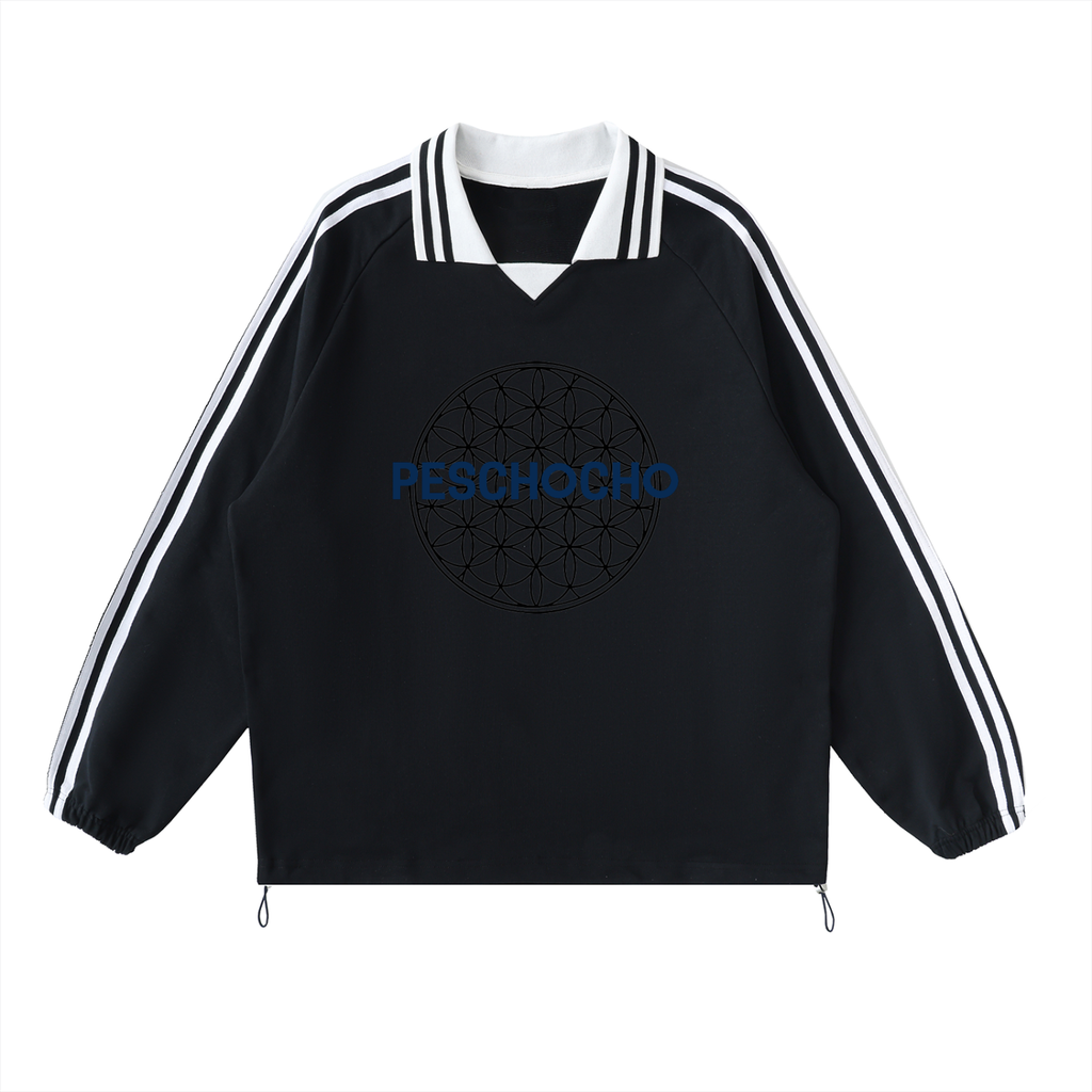 PESCHOCHO Contrast Striped Lapel Collar Sweatshirt